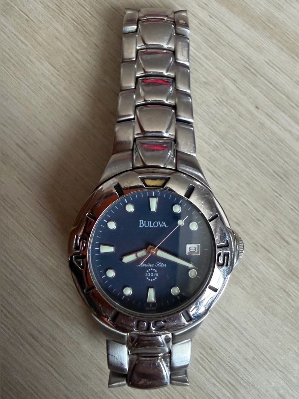 2001 Bulova Marine StarWatch 100m Blue Dial Al96B58 New Battery